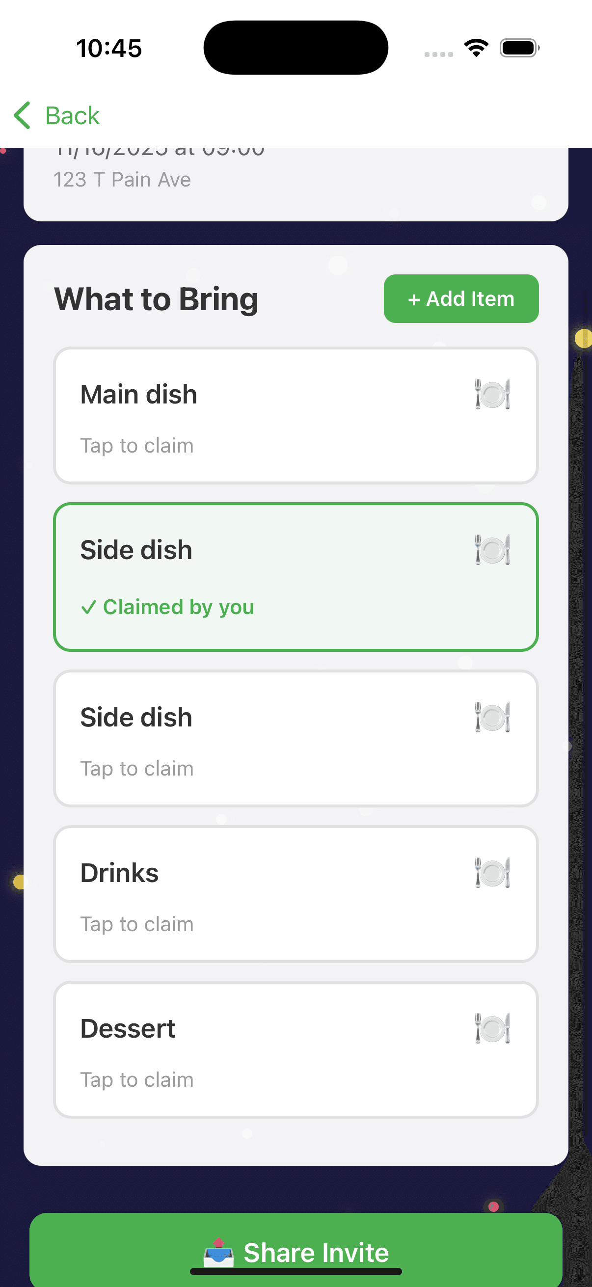 Track who’s bringing what
